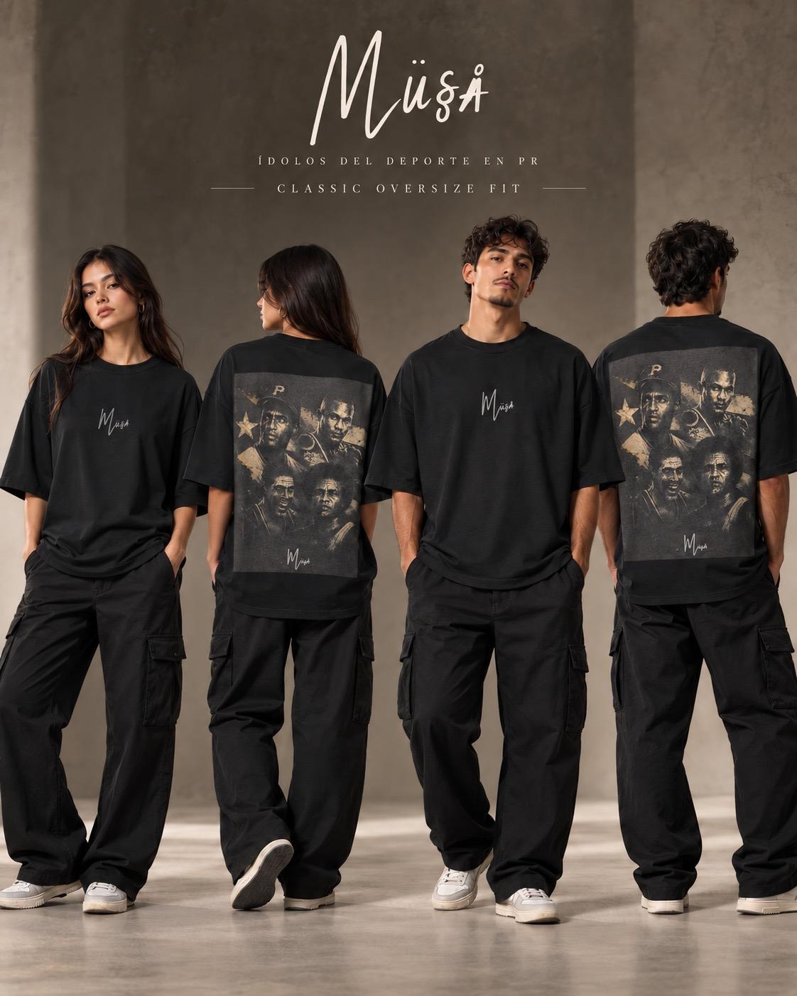 MÜ§Å ÍDOLOS DEL DEPORTE PR BLACK CLASSIC OVERSIZED TEE - MS000060