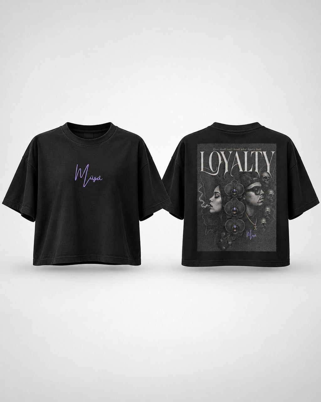 MÜ§Å LOYALTY 4 EVER — BLACK OVERSIZED CROP TOP - MS000061