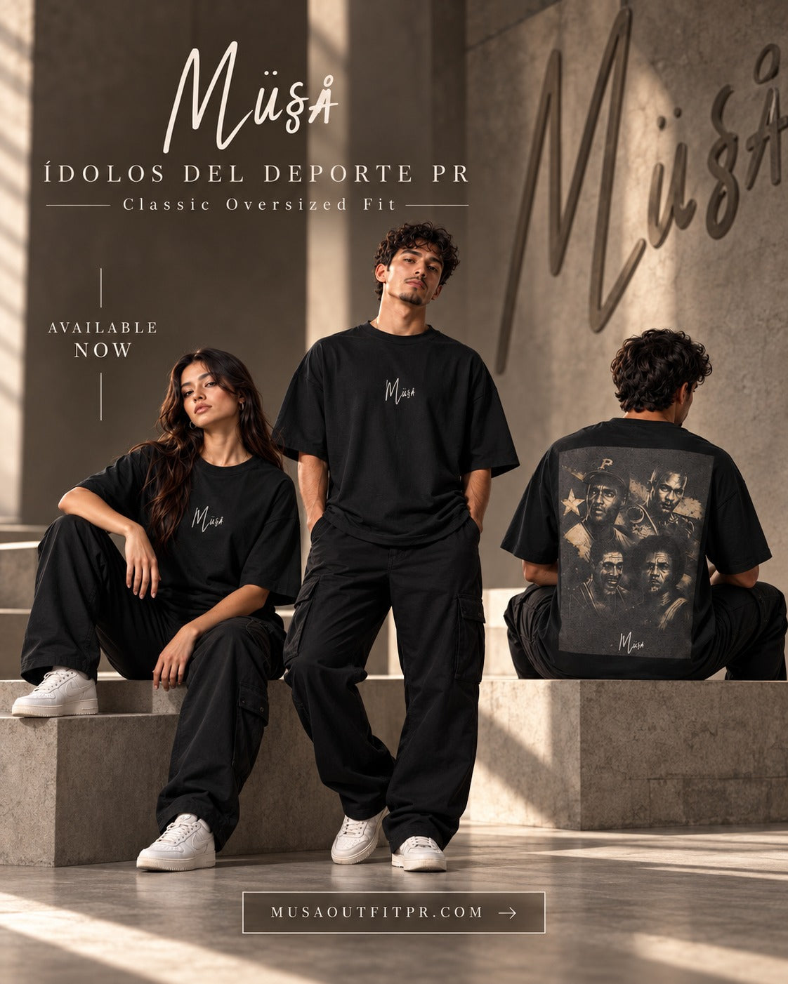 MÜ§Å ÍDOLOS DEL DEPORTE PR BLACK CLASSIC OVERSIZED TEE - MS000060