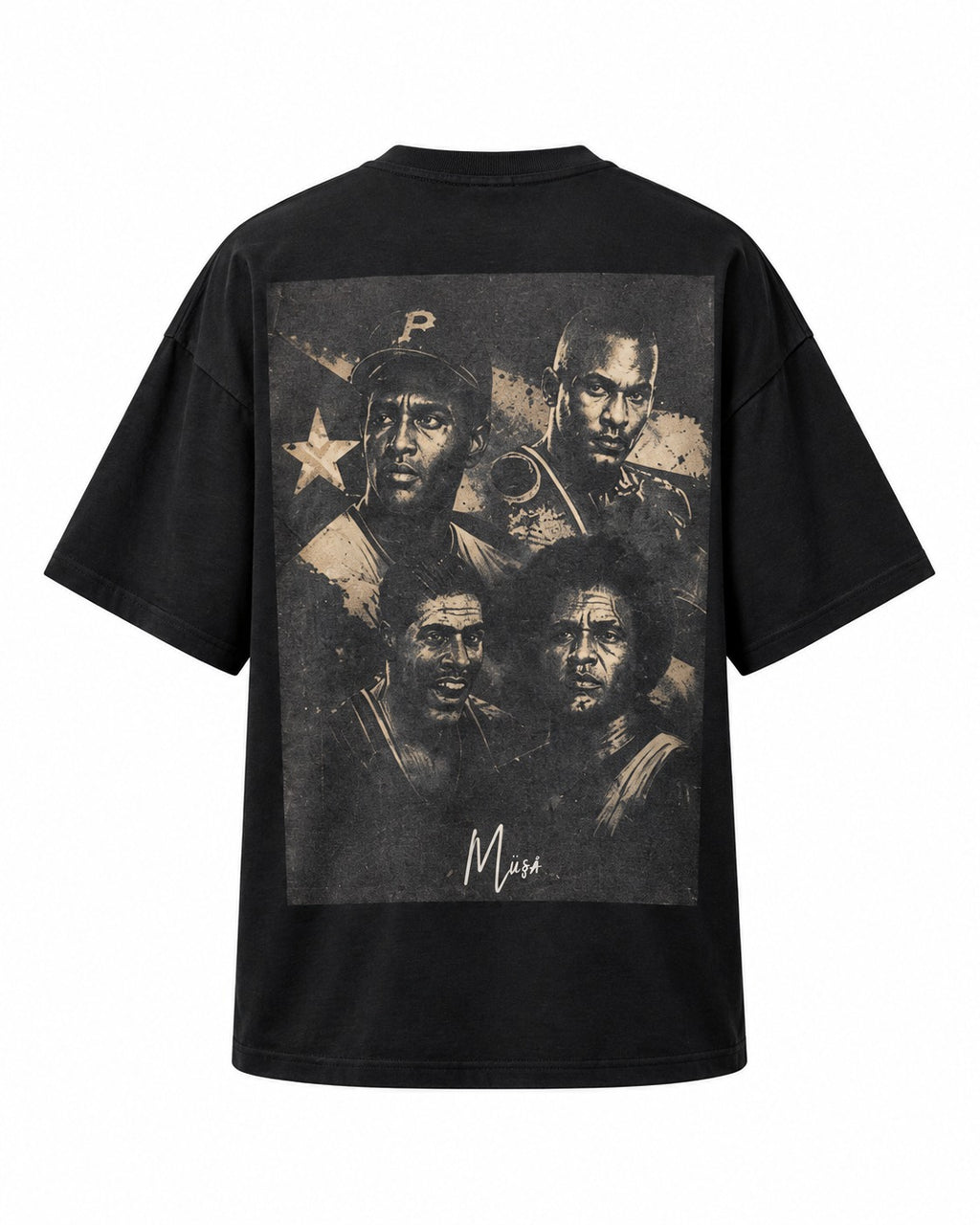 MÜ§Å ÍDOLOS DEL DEPORTE PR BLACK CLASSIC OVERSIZED TEE - MS000060
