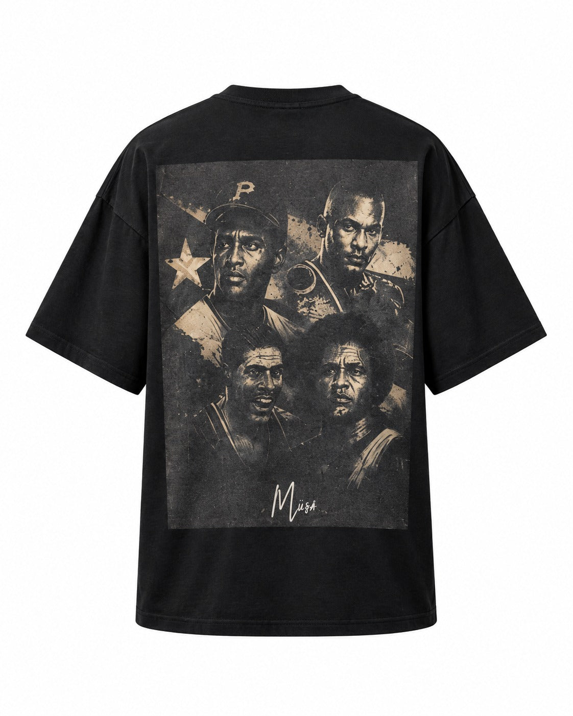 MÜ§Å ÍDOLOS DEL DEPORTE PR BLACK CLASSIC OVERSIZED TEE - MS000060